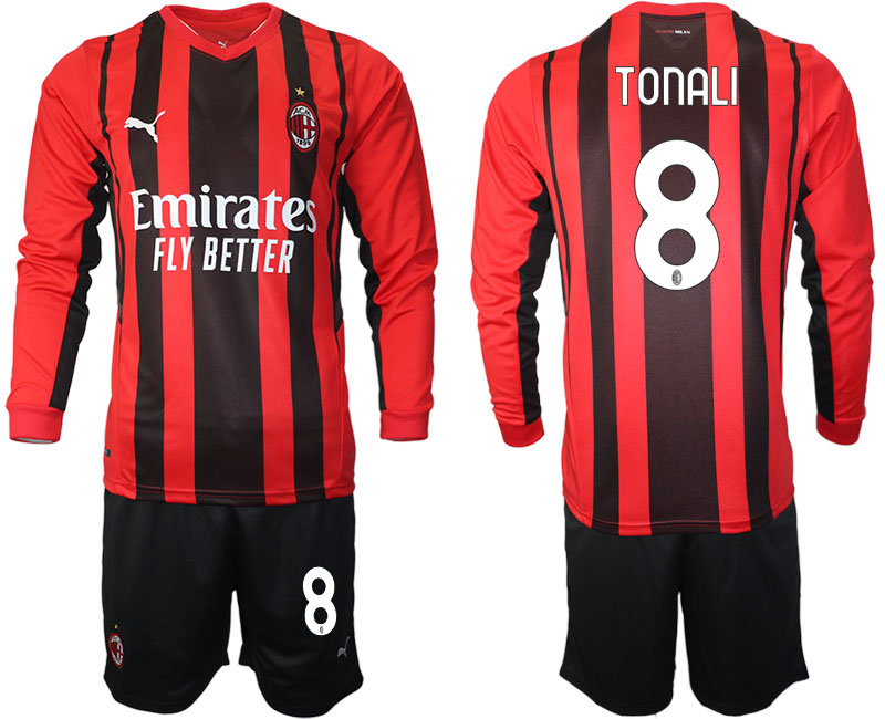 Men 2021-2022 Club Ac Milan home red Long Sleeve #8 Soccer Jersey->ac milan jersey->Soccer Club Jersey